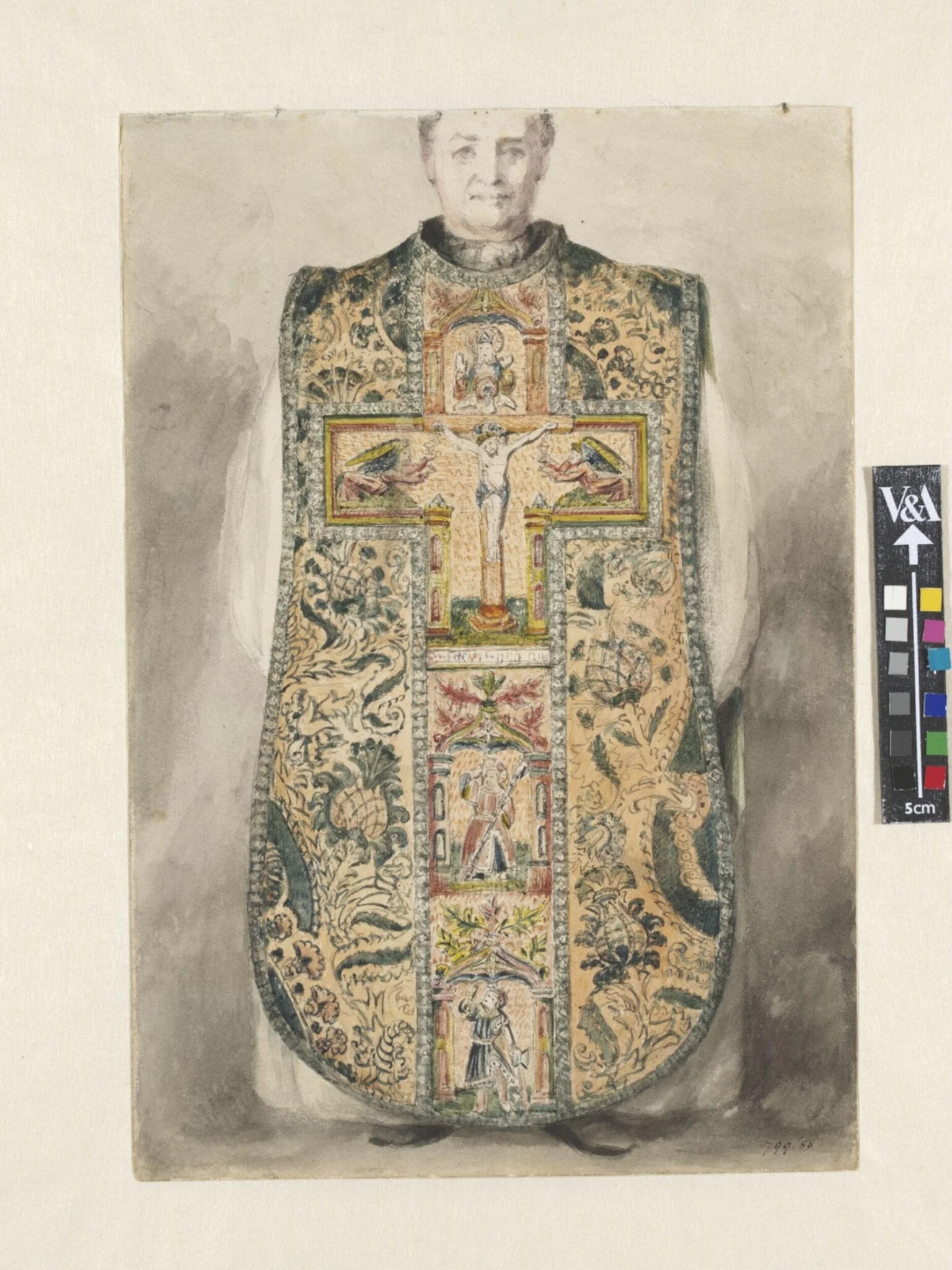 Portrait of the Rev. Edmund Benson wearing a medieval chasuble, Salisbury, detail