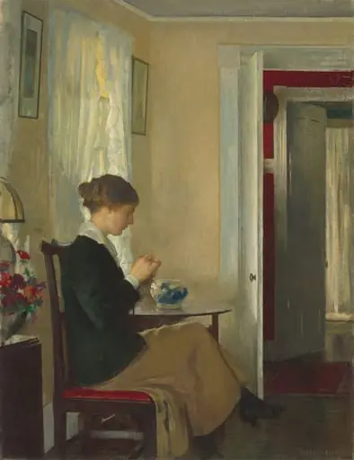 Josephine Knitting, by Edmund Charles Tarbell, oil, 1916