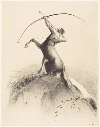 Centaur visant les Nues (Centaur aiming at the Clouds), by Odilon Redon, ink, 1895