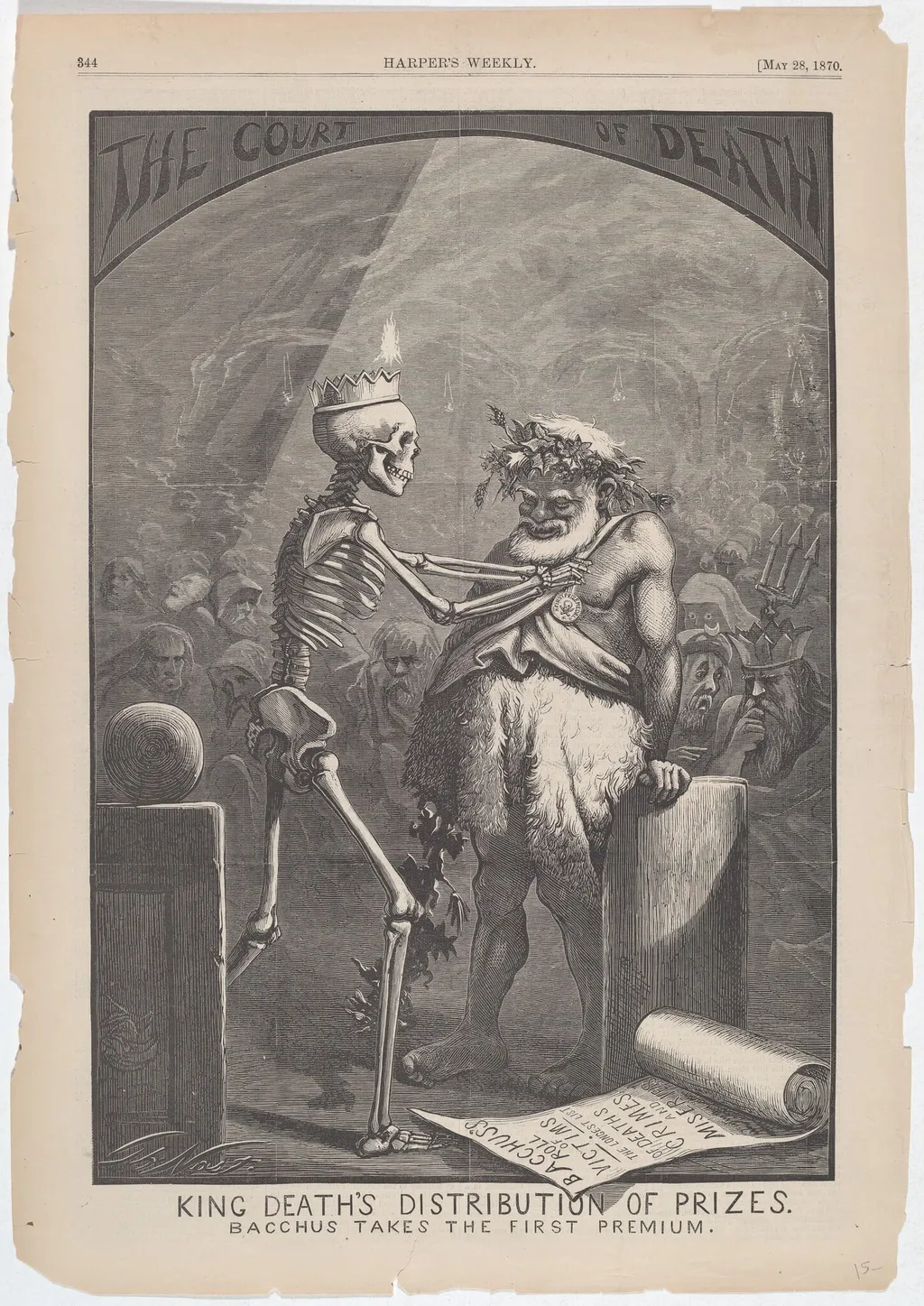 King Death's Distribution of Prizes. Bacchus Takes the First Premium., by Thomas Nast, ink, 1870