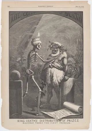 King Death's Distribution of Prizes. Bacchus Takes the First Premium., by Thomas Nast, ink, 1870