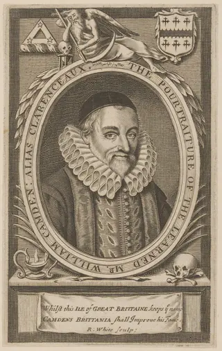 William Camden, by Robert White, ink, 1674