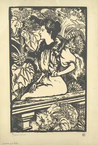Young Woman Seated in a Garden, by Georges Jeanniot, ink, 1896