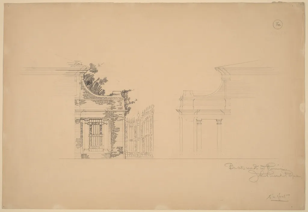 Brickwork in Rimini, by John Russell Pope, graphite, 1898