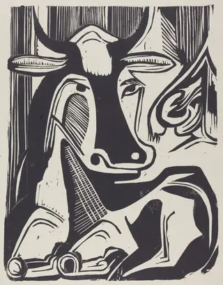 The Large Cow Lying Down (Grosse Liegende Kuh), by Ernst Ludwig Kirchner, ink, 1929