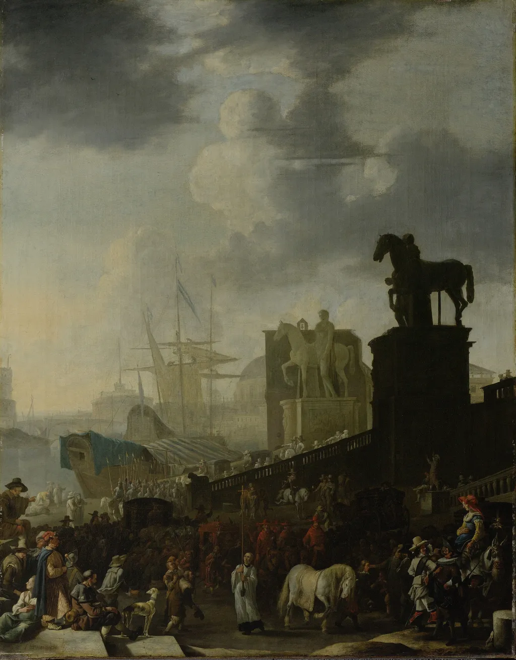 The climbing of the Capitol with the gray horse of the newly elected pope, by Johannes Lingelbach, oil, 1650