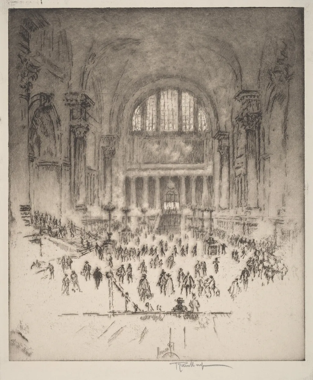 The Marble Hall, Pennsylvania Station, New York, by Joseph Pennell, ink, 1919