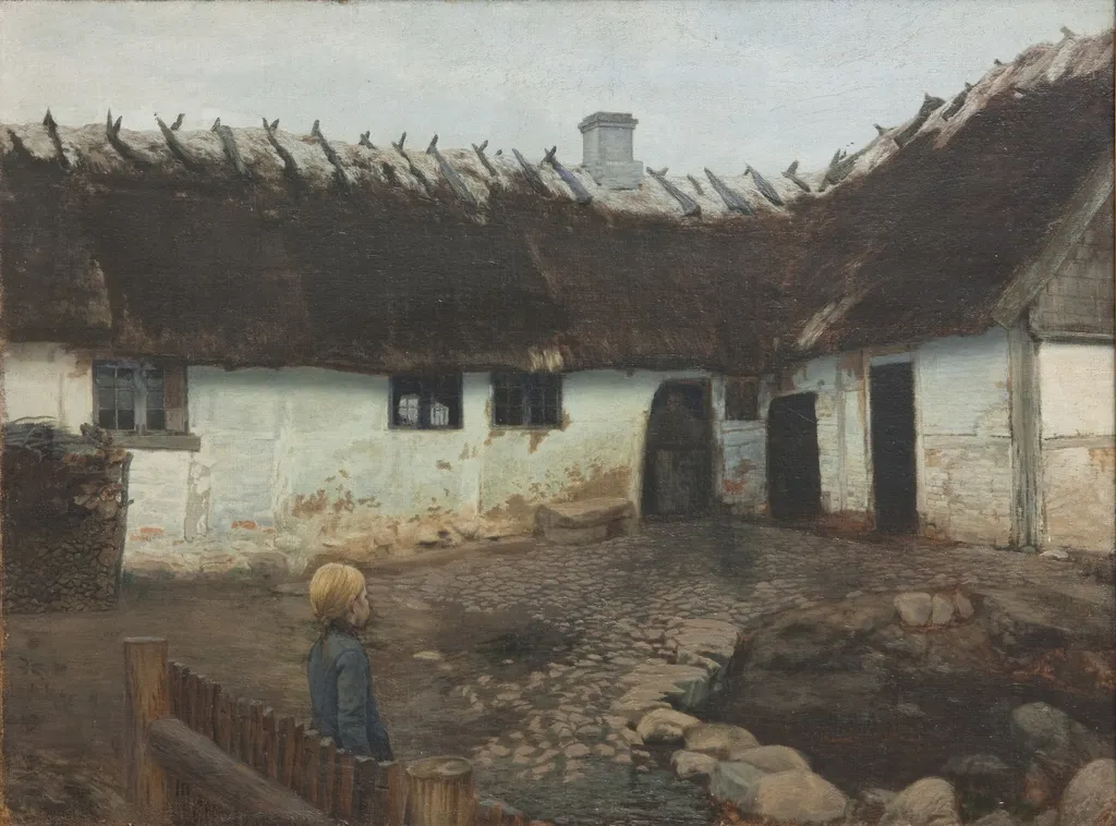 Uden for et husmandssted, by Holger Møller, oil, 1892
