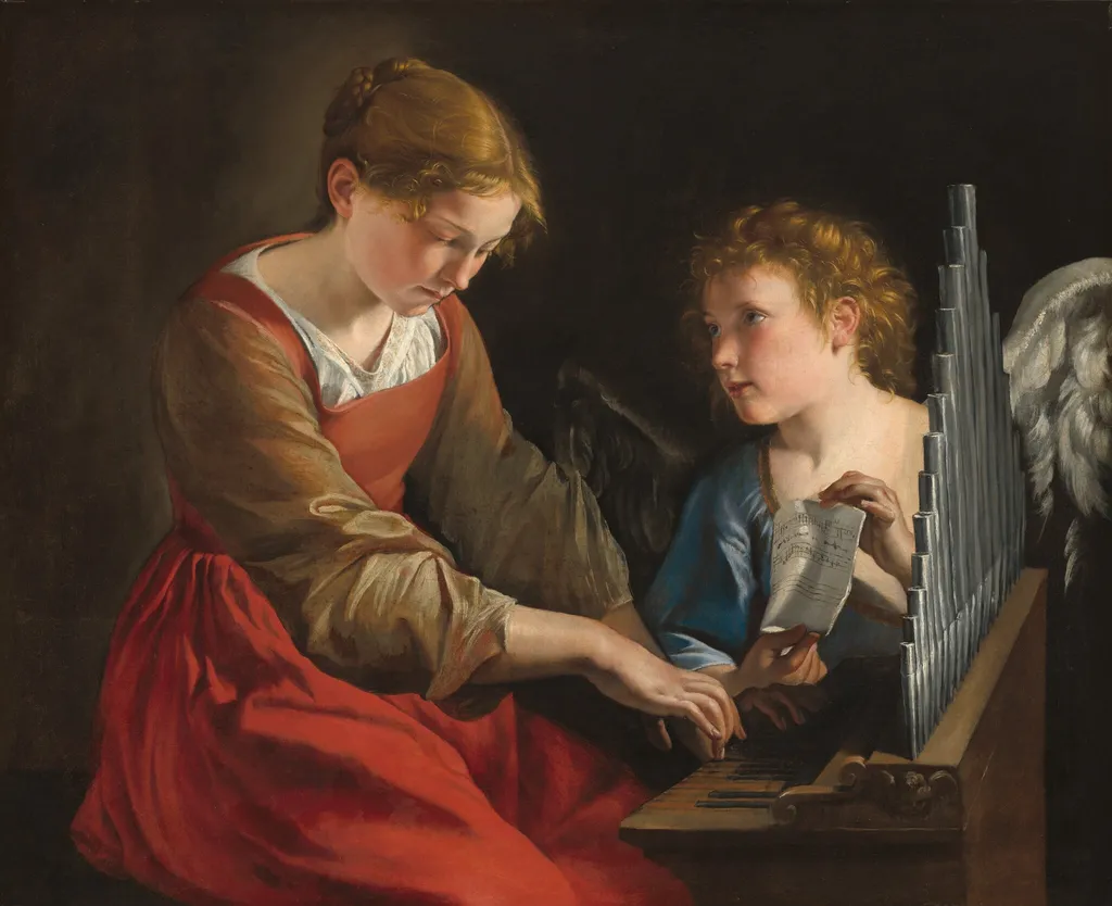 Saint Cecilia and an Angel, by Orazio Gentileschi, oil, 1618