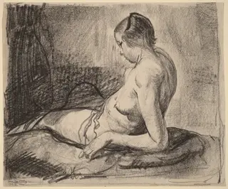 Nude Girl Reclining, by George Bellows, crayon, 1919