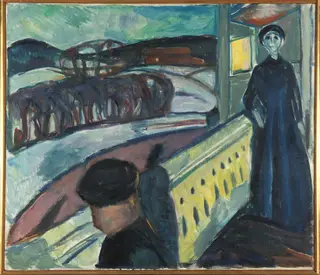 On the Veranda Stairs, by Edvard Munch, oil, 1922