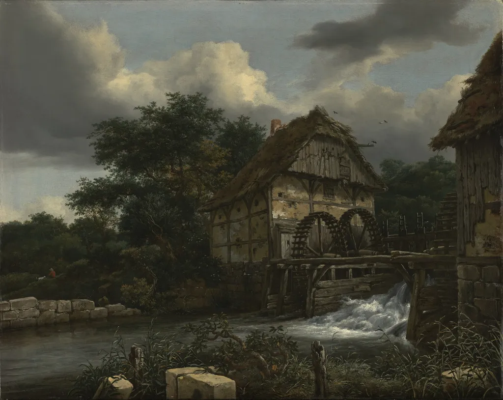 Two Watermills and an Open Sluice, by Jacob van Ruisdael, oil, 1653