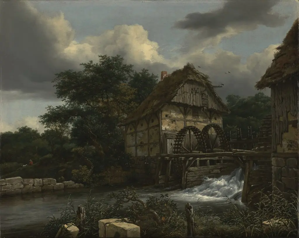 Two Watermills and an Open Sluice, by Jacob van Ruisdael, oil, 1653