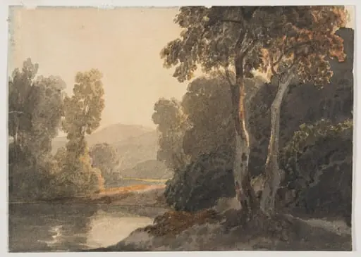 Landscape with Pond and Mountains, by William Havell, watercolor, 1800