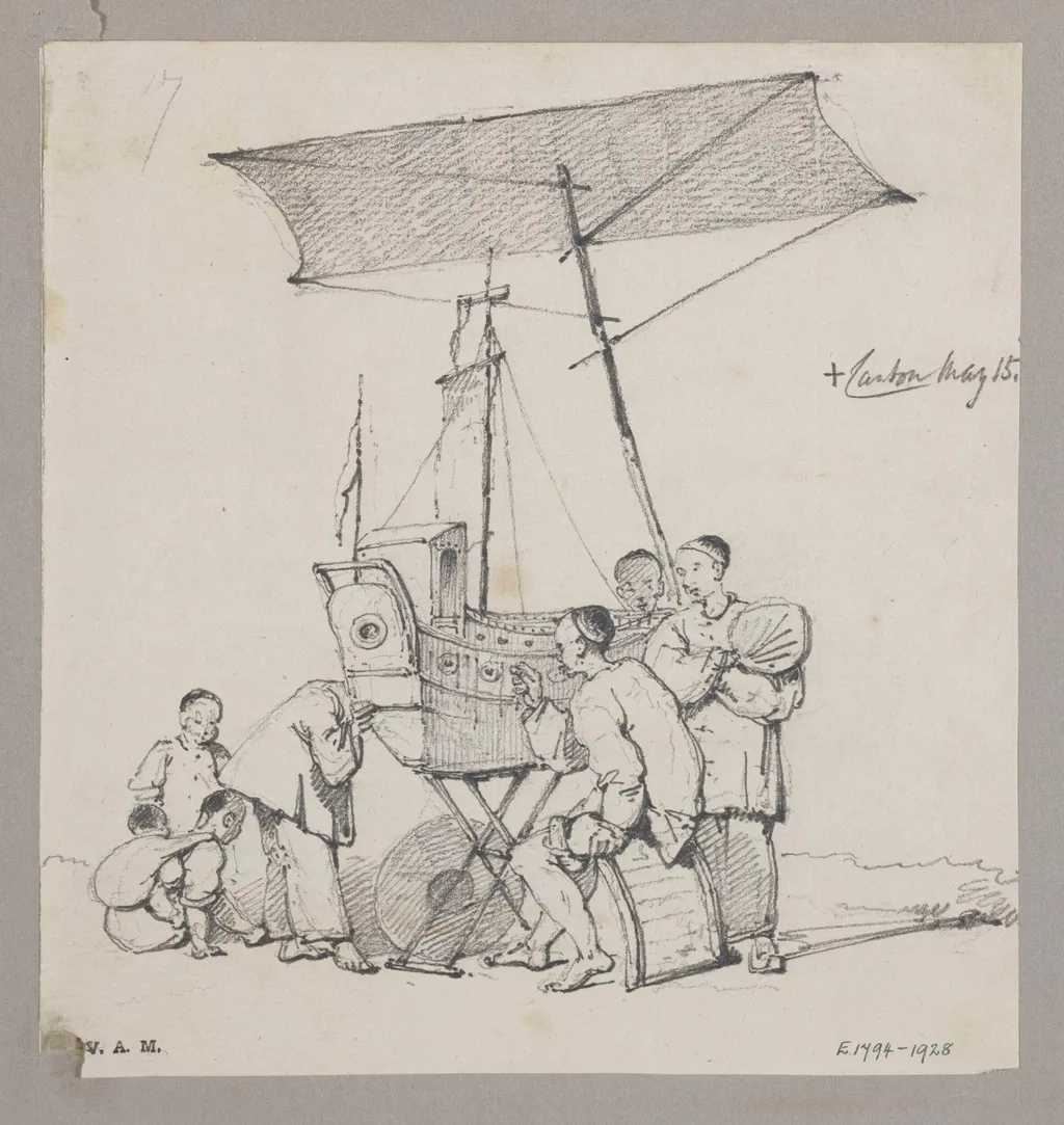 Show box in the form of a junk, Canton, by George Chinnery, 10