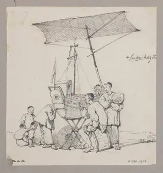 Show box in the form of a junk, Canton, by George Chinnery, 10