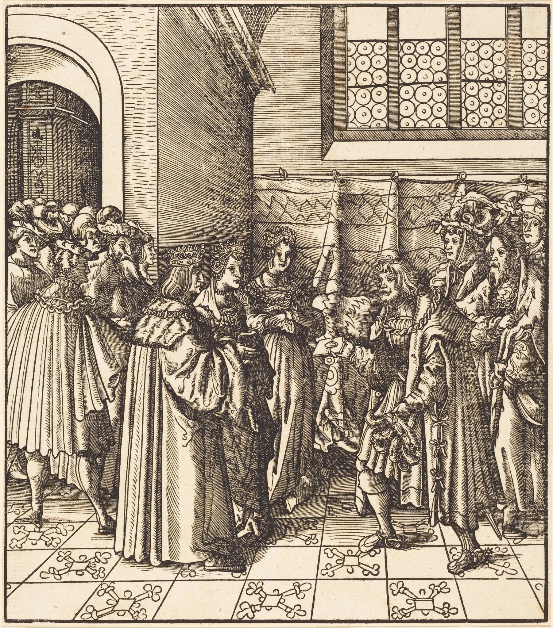 A Legation before a King, near Him Two Women Standing, detail