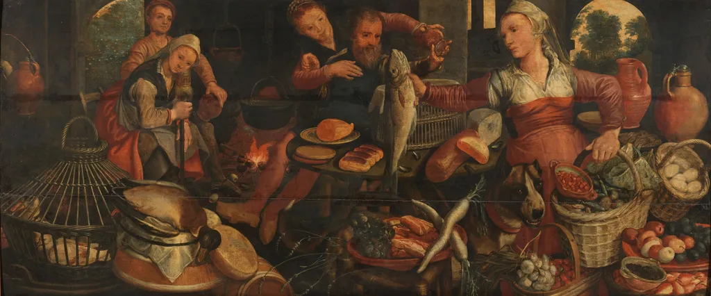 Kitchen scene, by Pieter Aertsen, oil, 1560