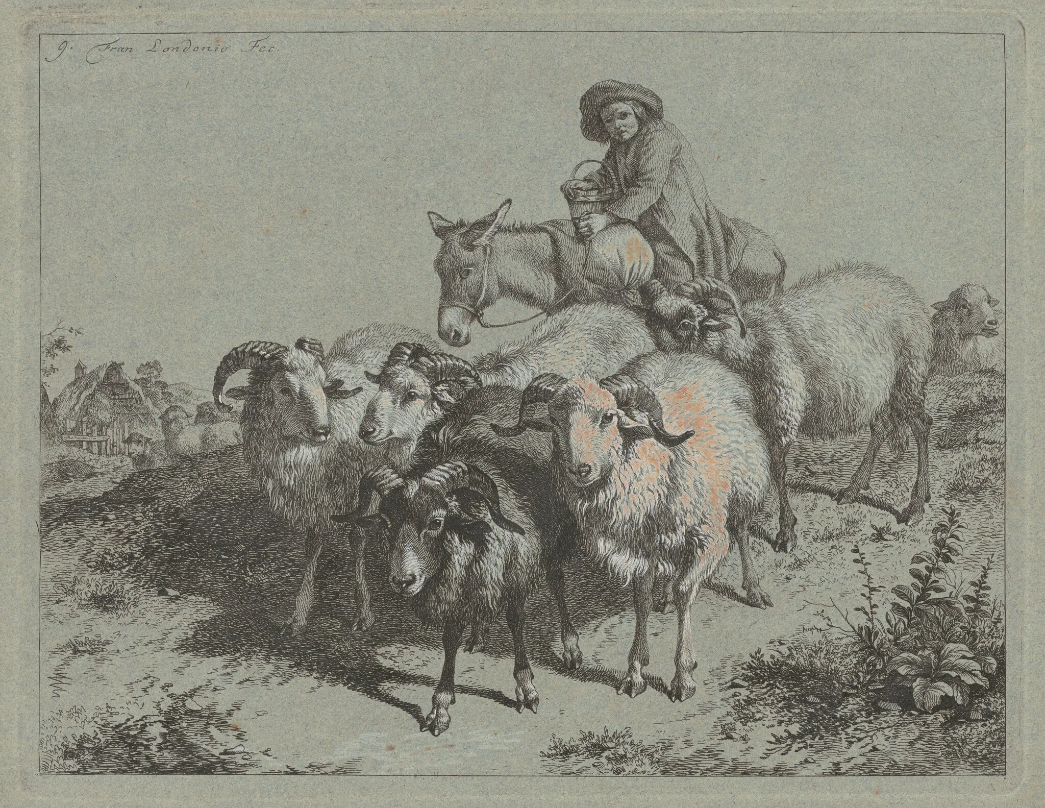 Boy on a Donkey Driving a Flock, detail