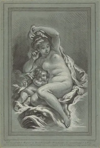 Venus and Cupid on a Dolphin, by Louis-Marin Bonnet, chalk, 1767