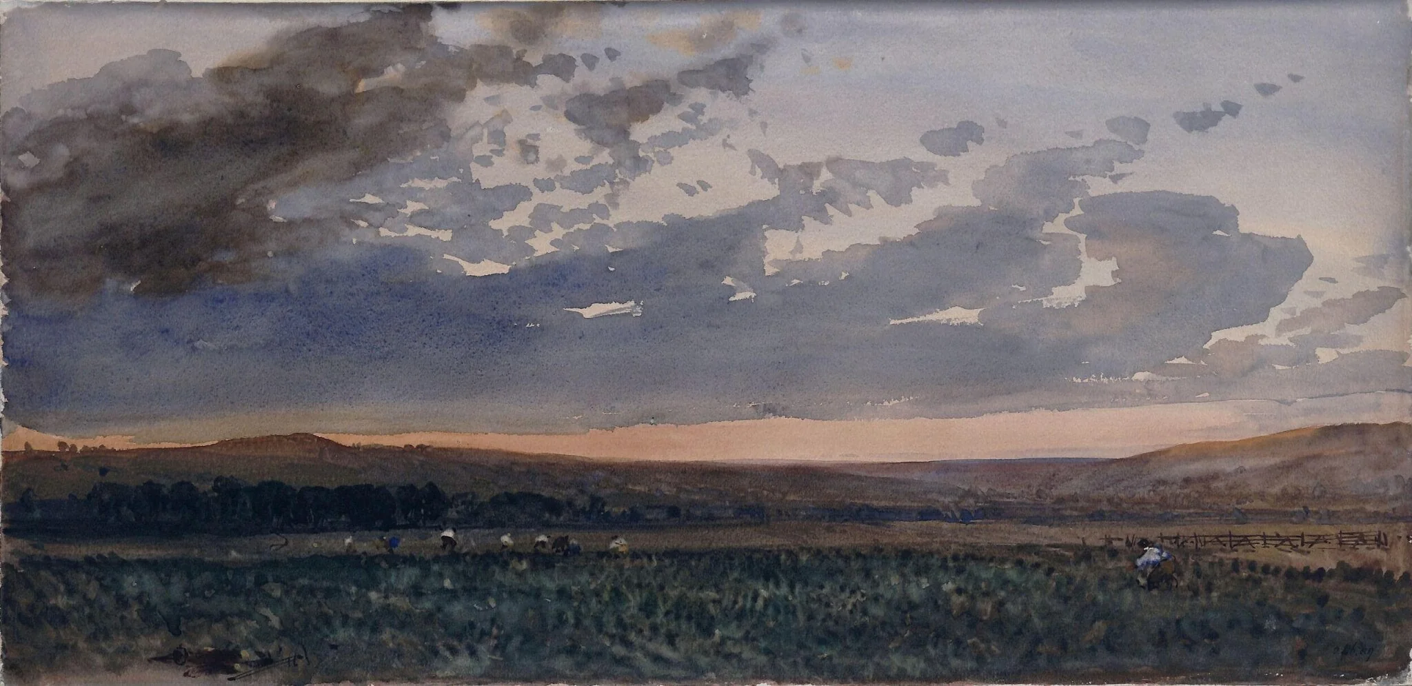 Landscape with rustics working: evening effect, detail