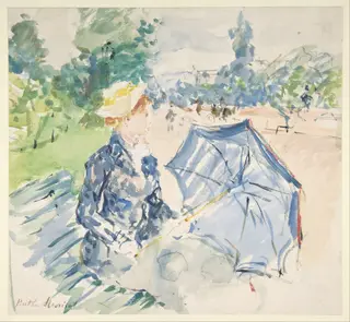 A Woman Seated at a Bench on the Avenue du Bois, by Berthe Morisot, unspecified, 1850