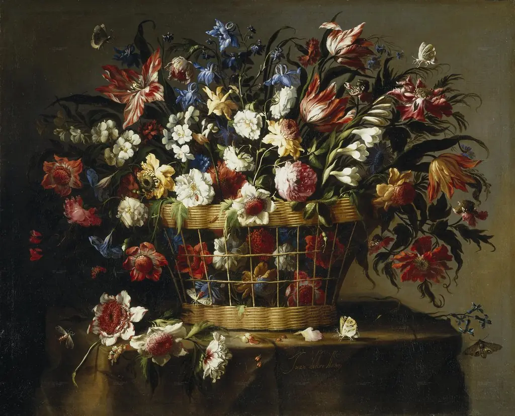 Basket of Flowers, by Juan de Arellano, oil, 1670