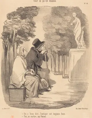 On a beau dire, l'antique est toujours beau..., by Honoré Daumier, ink, 1850