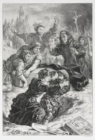 Hamlet:  Hamlet and Laertes in the Grave of Ophelia, by Eugène Delacroix, 1843