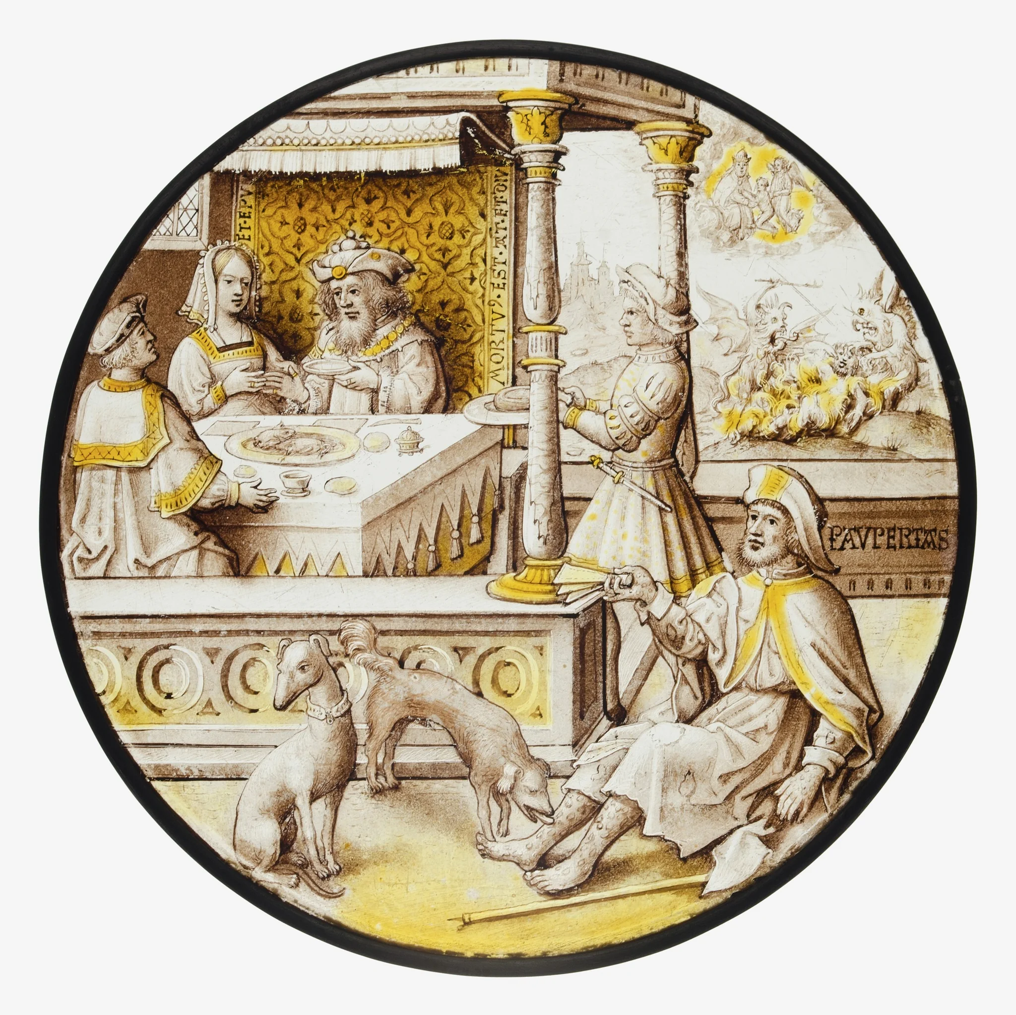 Roundel with Lazarus at the House of Dives, detail