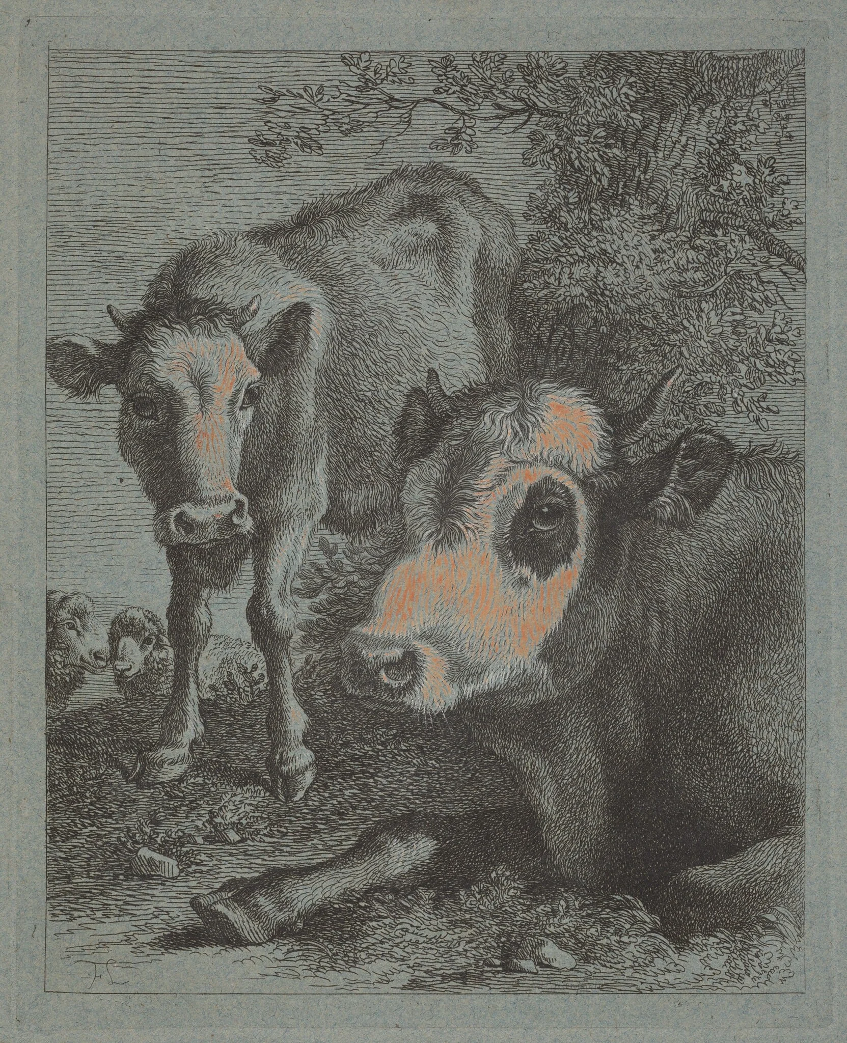 Reclining Cow and Calf in the Open, detail