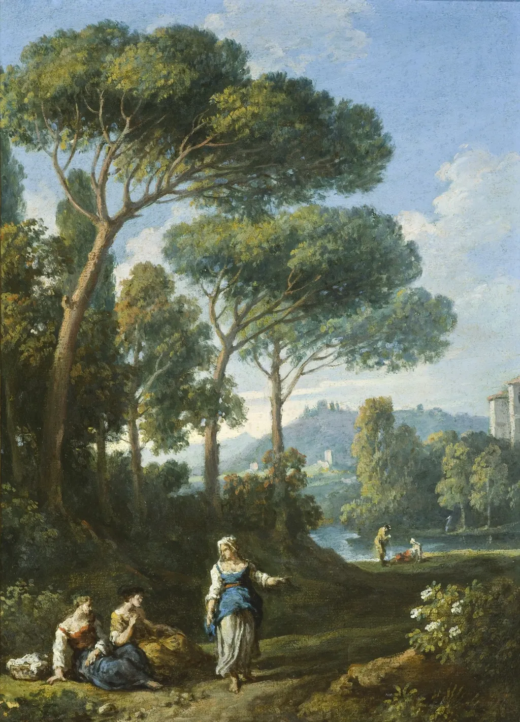One of a Pair of Views of the Roman Campagna with Figures Conversing, by Jan Frans van Bloemen, unspecified, 1725