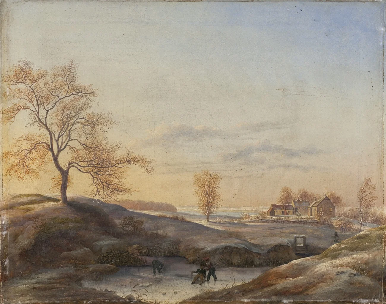 Vinterlandskab fra Frederiksdal med skøjteløbere, detail