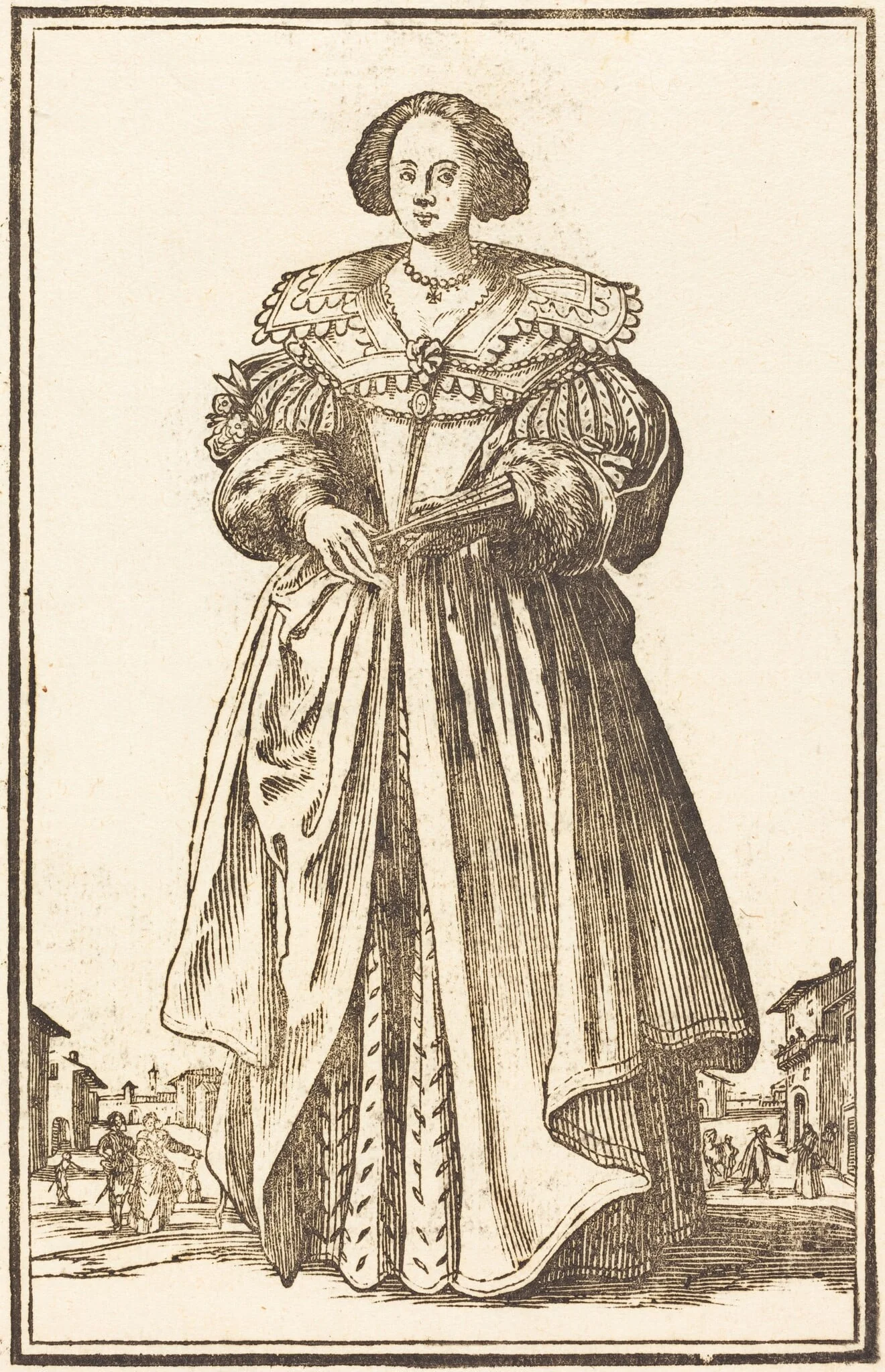 Noble Woman with Fan, detail