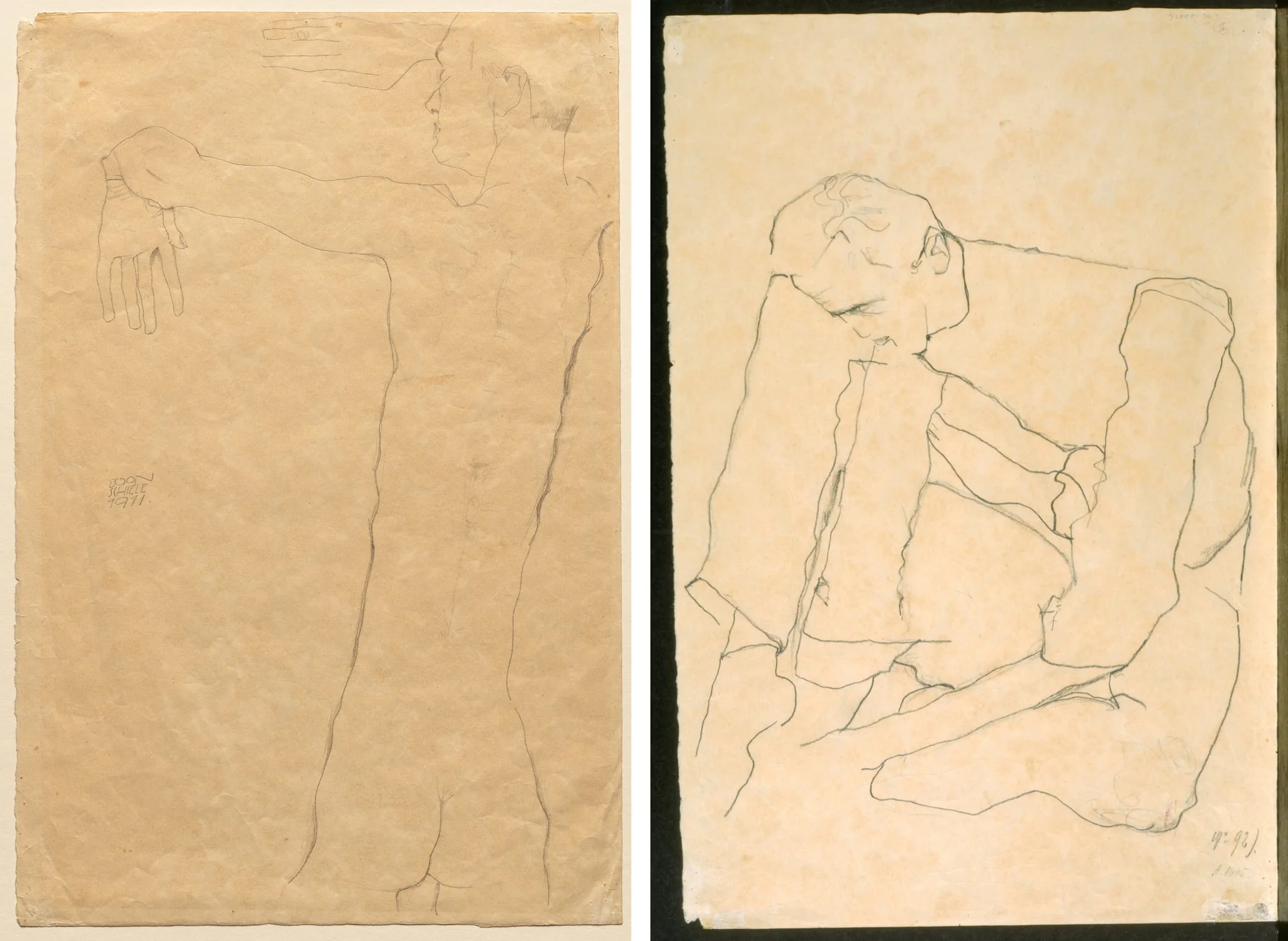 Nude Man with Raised Arms (recto) Seated Man (verso), detail