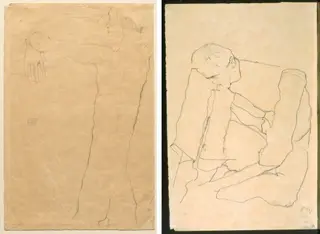 Nude Man with Raised Arms (recto) Seated Man (verso), by Egon Schiele, 1911
