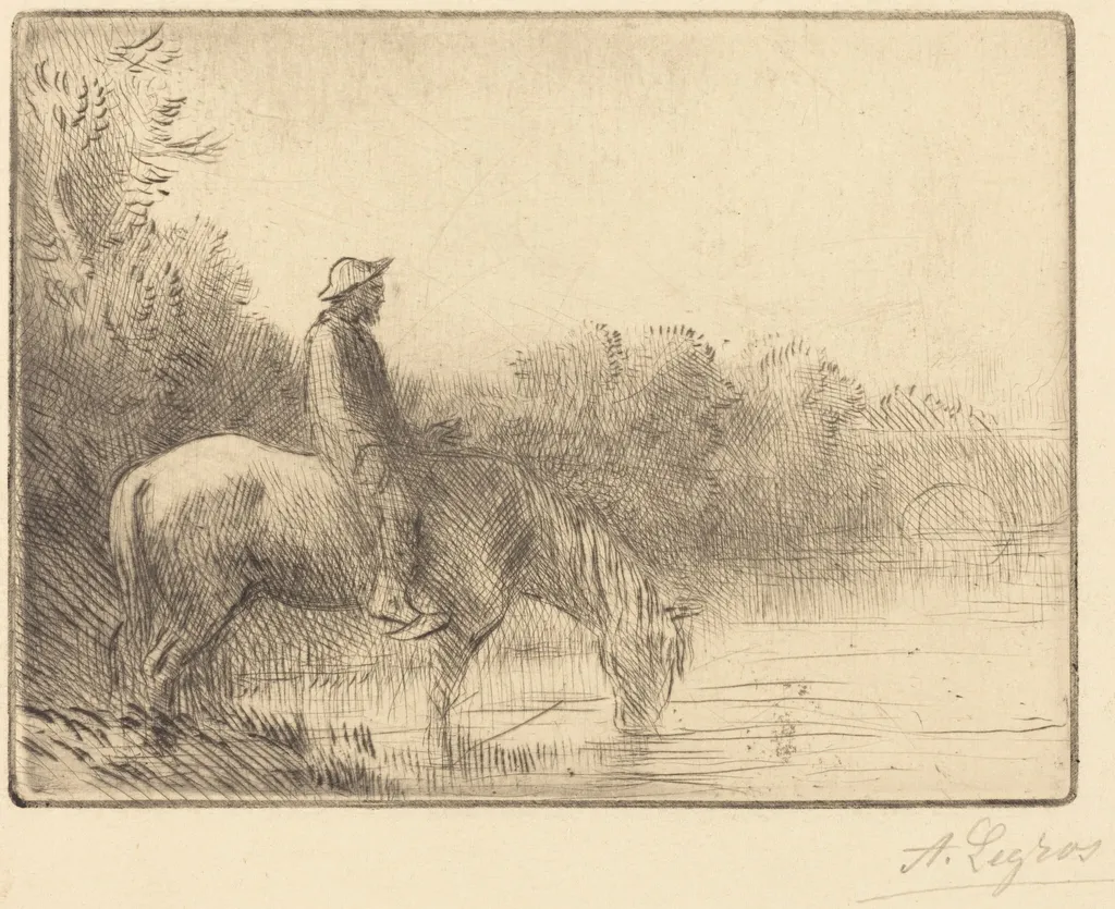 Fording a River (Le gue), by Alphonse Legros, ink, 1874