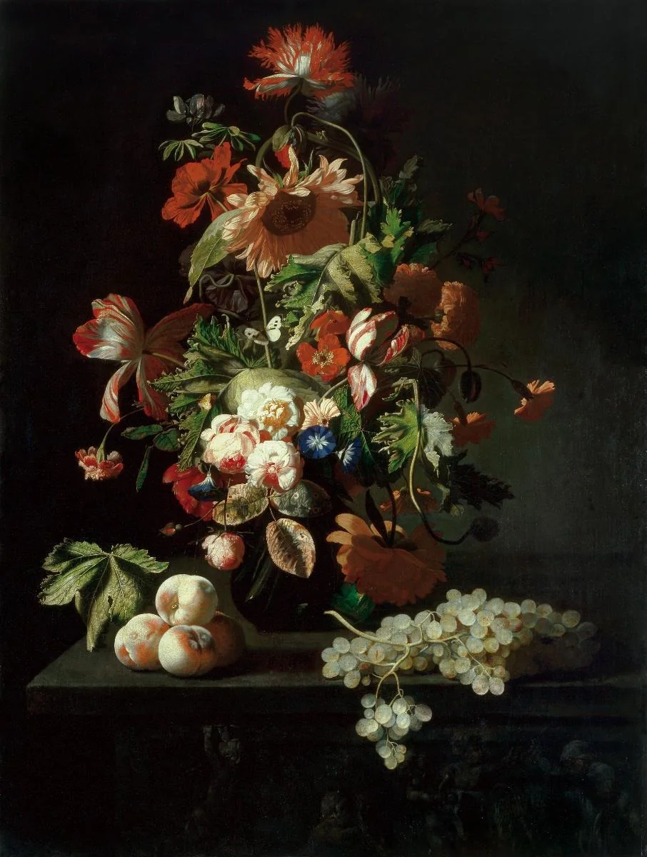 Stillleben mit Blumen und Früchten, detail