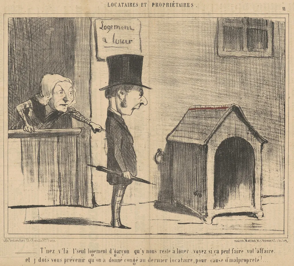T'nez v'la l'seul logement d'garçon ..., by Honoré Daumier, ink, 1854