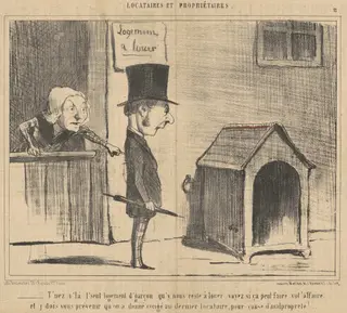T'nez v'la l'seul logement d'garçon ..., by Honoré Daumier, ink, 1854