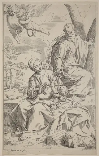The Rest on the Flight into Egypt, by Simone Cantarini, ink, 1630