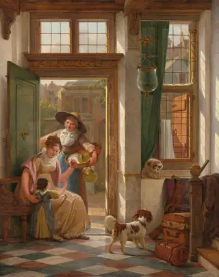 A Cherry Vendor at the Door, by Abraham van Strij, oil, 1816