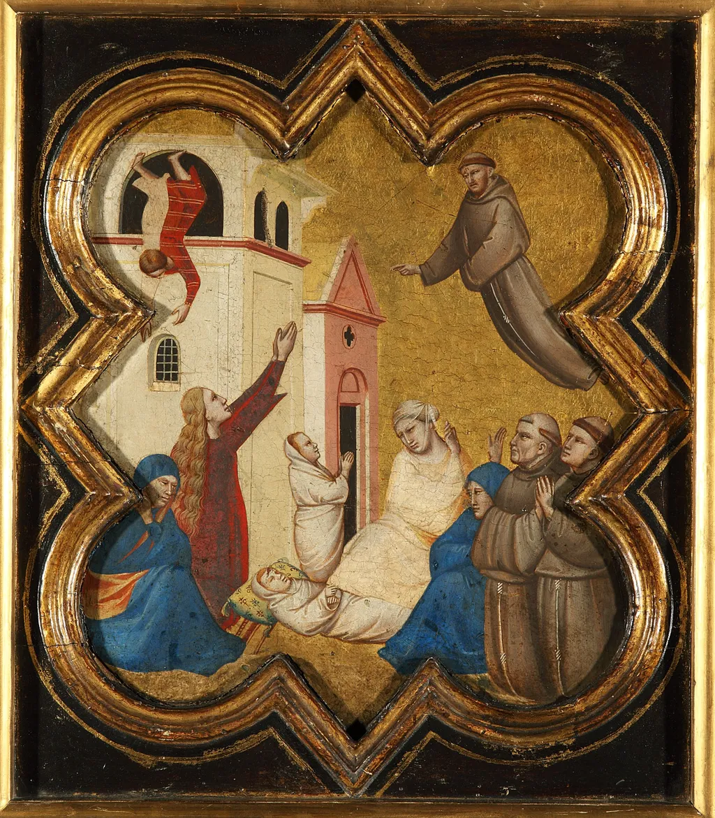 Saint Francis raises a child from the dead, by Taddeo Gaddi, oil, 1335