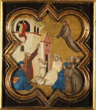 Saint Francis raises a child from the dead, by Taddeo Gaddi, oil, 1335