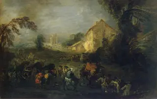Hardships of War, by Jean Antoine Watteau, oil, 1715