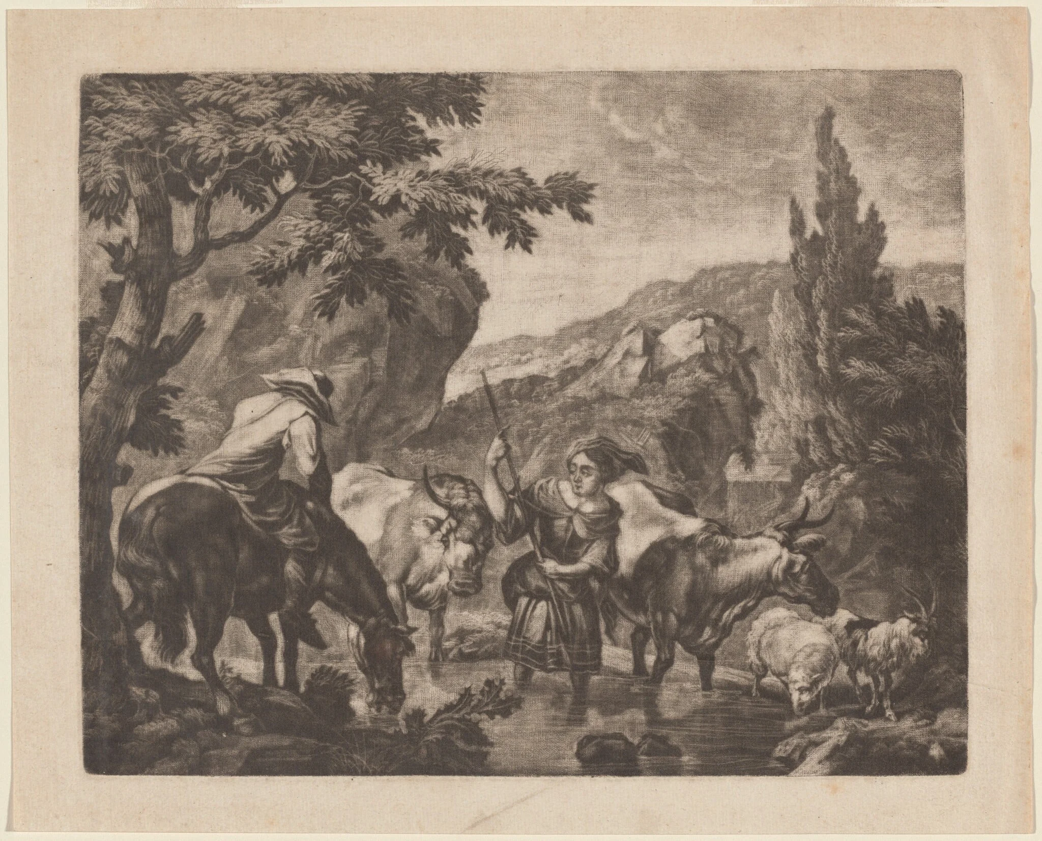 Cattle Fording a Stream, detail