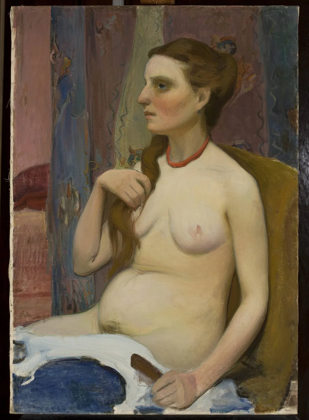 Nude of a woman combing her hair, by Władysław Ślewiński, oil, 1909