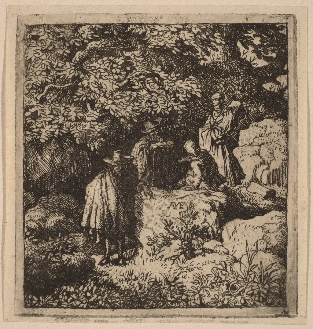 Four Figures under a Tree, by Allart van Everdingen, ink, 1650