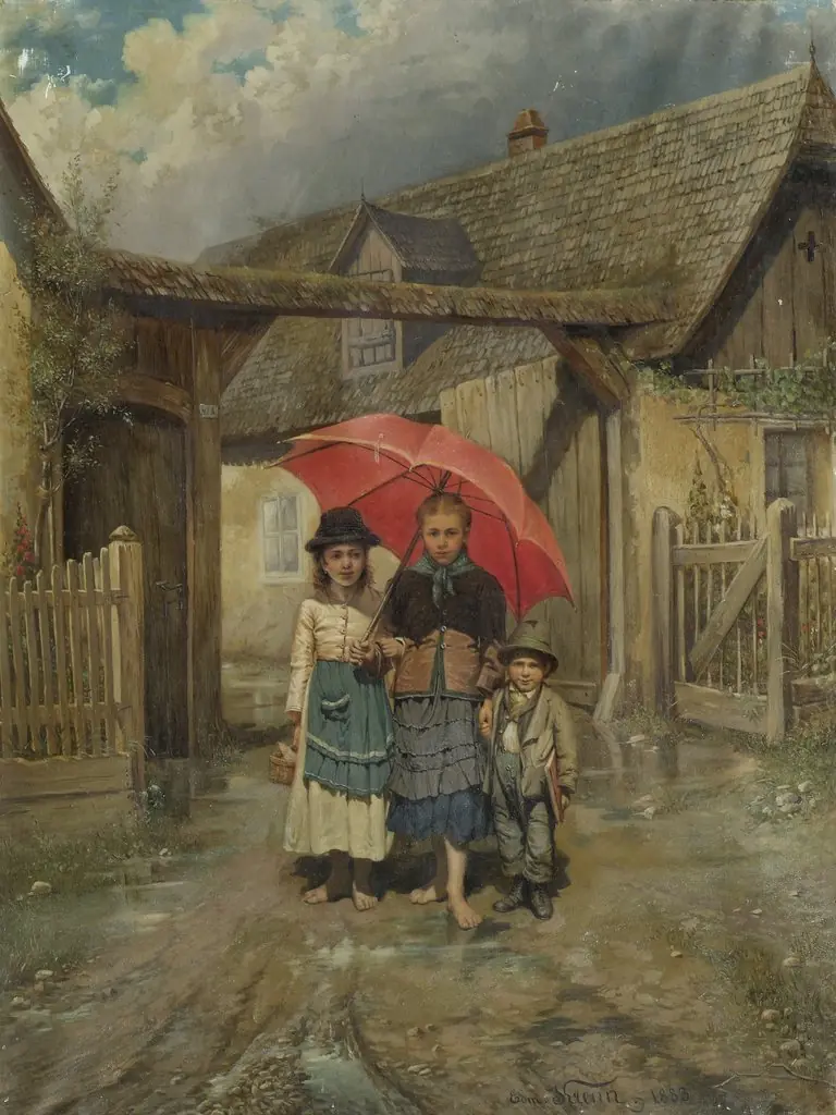 To School, by Edmund Krenn, oil, 1892