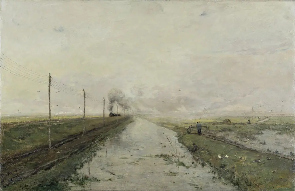Landscape with a train, by Paul Joseph Constantin Gabriël, oil, 1894